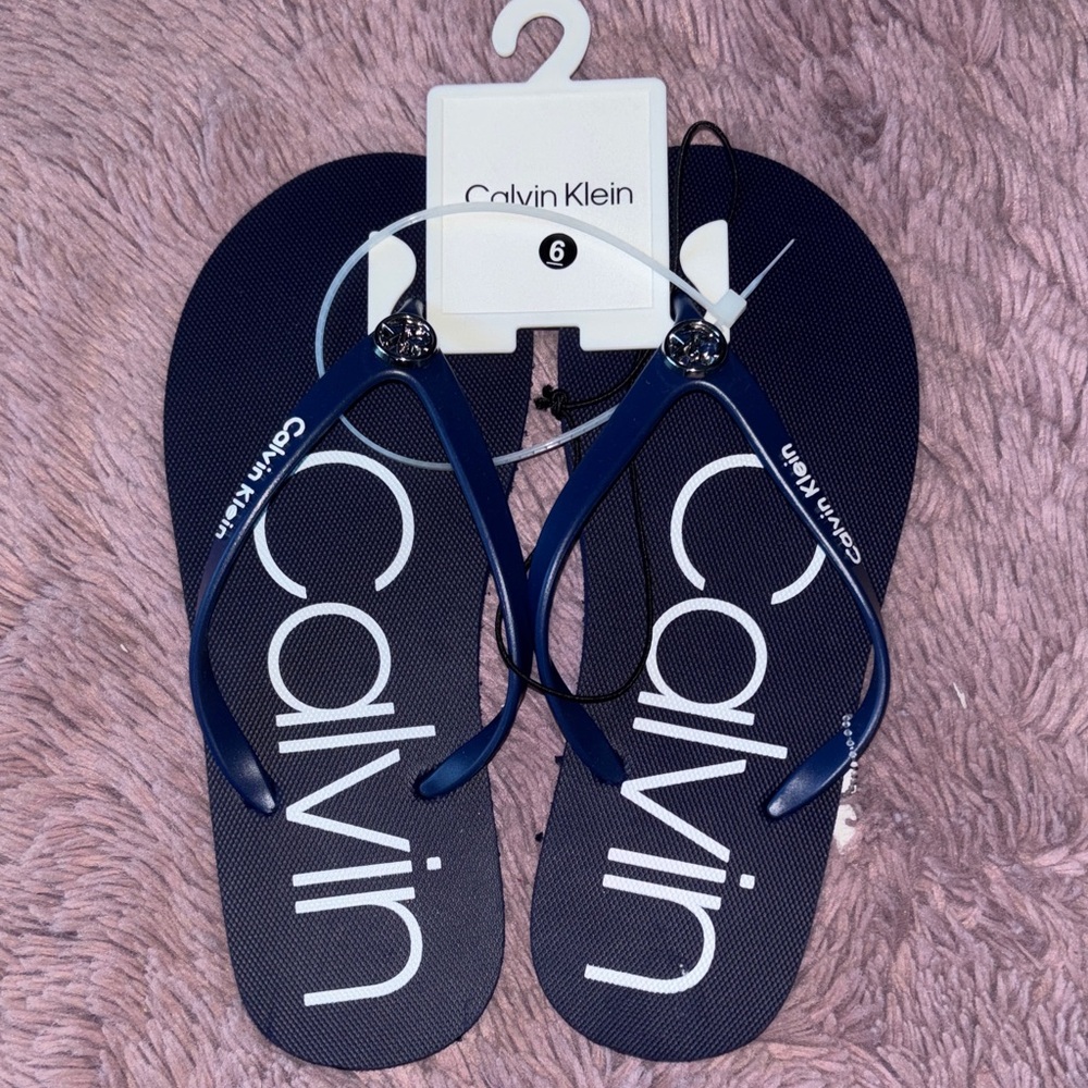 Calvin Klein Navy and White Logo Flip Flops Tommy Hilfiger - Picture 2 of 4